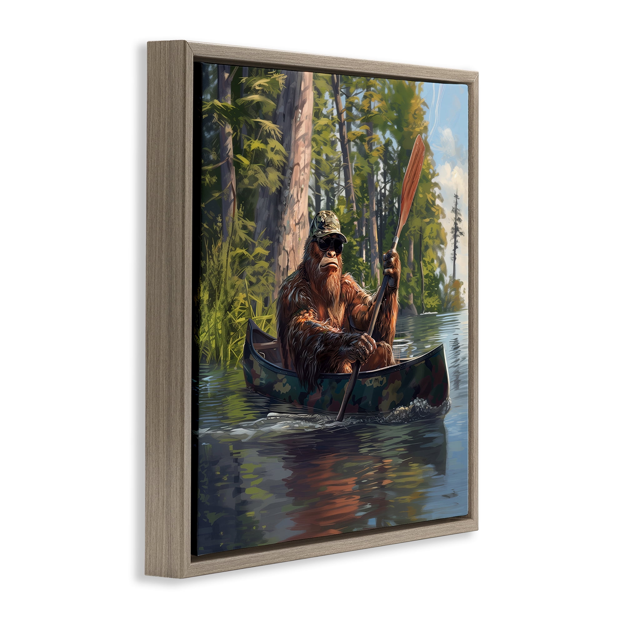 Stupell Industries Mythical Monster in Canoe Fantasy & Sci-Fi Painting Brown Floater Framed Canvas Art Print Wall Art, 25 x 25