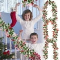 thumbnail image 7 of LanSuare 5.4FT Christmas Artificial Garlands, Xmas Holly Leaves Garland with Red Berries and Light-pink Leaves, Winter Snowy Hanging Garlands for Table, Mantle, Fireplace, Outdoor Xmas Decor, 7 of 7