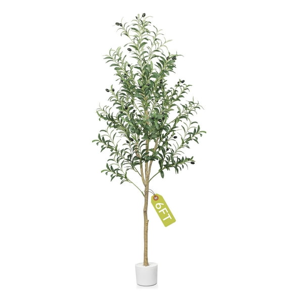 Faux Olive Tree 6FT, Artificial Olive Trees with Natural Trunk and Realistic 795 Leaves and 44 Fruits, Faux Olive Silk Tree for Indoor, Large Olive Plants with White Planter for Office Home Decor
