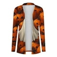 thumbnail image 4 of Uaswgudfs ​Women's Cardigan Autumn Themed Trench Coat - Black Cat Bats Pumpkin Print Open Front Relaxed Fit Seasonal Celebration​, 4 of 7