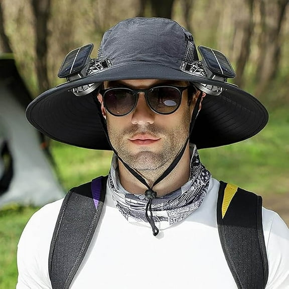 LmnLft Wide Brim Solar Fan Hat, Hat with Fans Solar Power - Adjustable Wide Brim Fan Sun Bucket Hat for Men Women Fishing & Beach Hat with Fan Built In