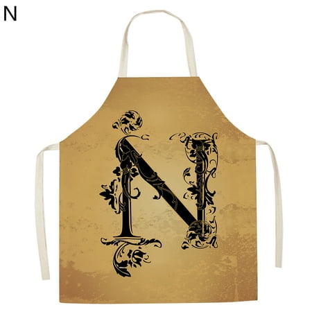 

Hloma Bib Apron Sleeveless Waterproof Flax Alphabet Printed Long Chef Kitchen Bib for Home