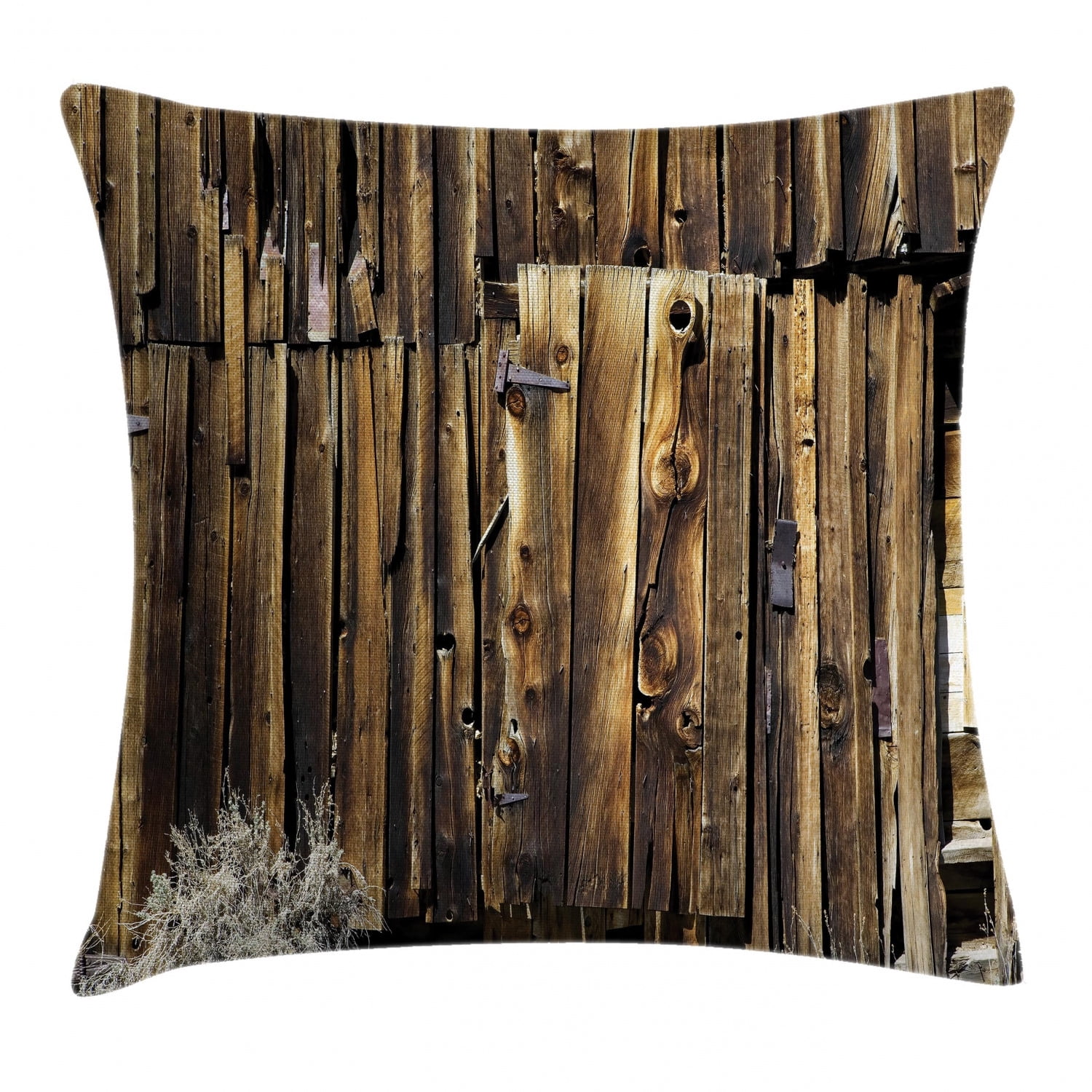 Rustic Throw Pillow Cushion Cover, Oak Barn Siding Door Cracked Rusted