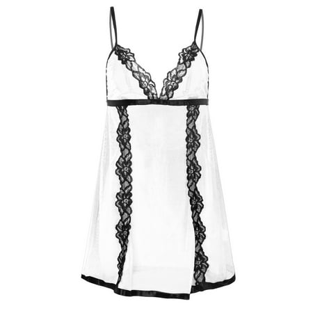 

B91xZ Lingerie For Women V-Neck Backless Sleepwear Fashion Nightdress Deep Women Lingerie V Neck Nightwear Satin Sleepwear Lace White L