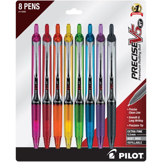 Bolígrafos con ruedas PILOT Precise V5 RT extrafinos de 0,5 mm, 8 unidades