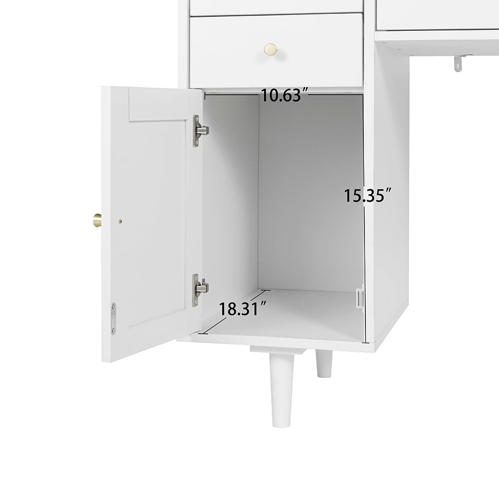 Kadyn Makeup Vanity, Wood Dressing Table with Drawers and Rattan Door, Dressing Table Makeup Desk for Bedroom, White