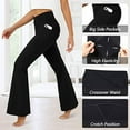 thumbnail image 5 of Women's Flare Leggings with Pockets Crossover High Waisted Bootcut Yoga Pants Tummy Control Bell Bottom Trousers, 5 of 9