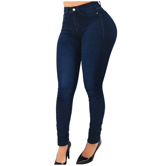 Gibobby Jeans dama cintura alta Pantalones vaqueros clásicos para mujer Pantalones de lápiz de mezclilla azul de cintura alta delgados ocasionales Pantalones(Azul oscuro,G)