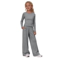 thumbnail image 2 of UACY Girl's 2 Piece Matching Lounge Set Long Sleeve Side Ruching Top Wide Leg Drawstring Pants Set with Pockets, 2 of 9