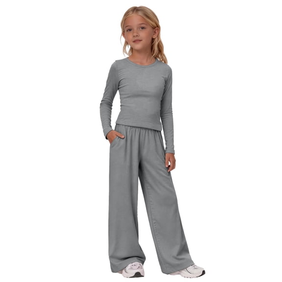 Mercatoo Girls 2 Piece Set Long Sleeve Crewneck Top & Wide Leg Pants Sweatsuits Matching Clothing Set Activewear Tracksuit