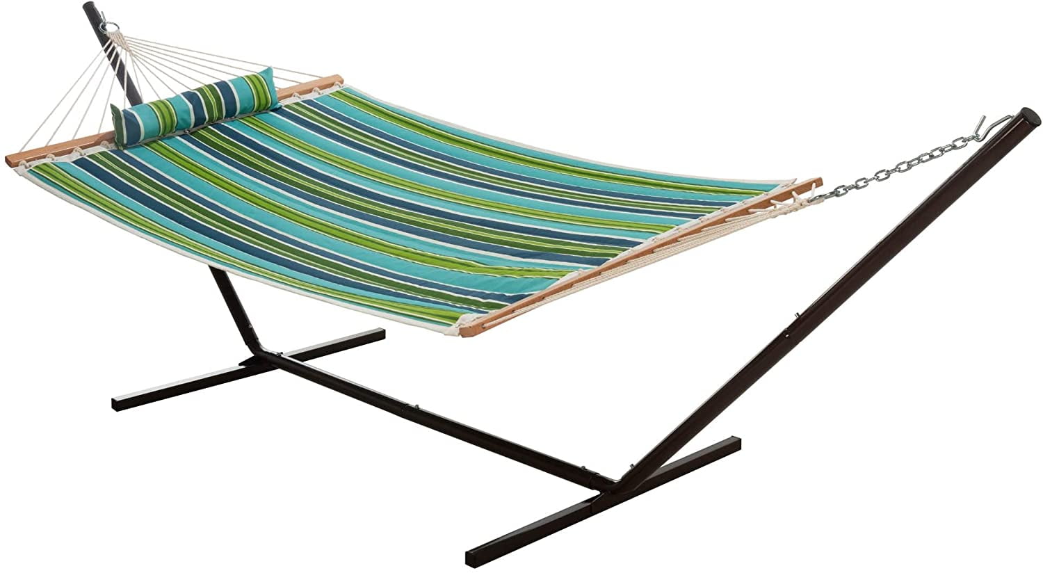 Castaway Living Blue & Green Stripe Quilted Hammock w/ Patented KD Space  Saving Stand & Detachable Pillow