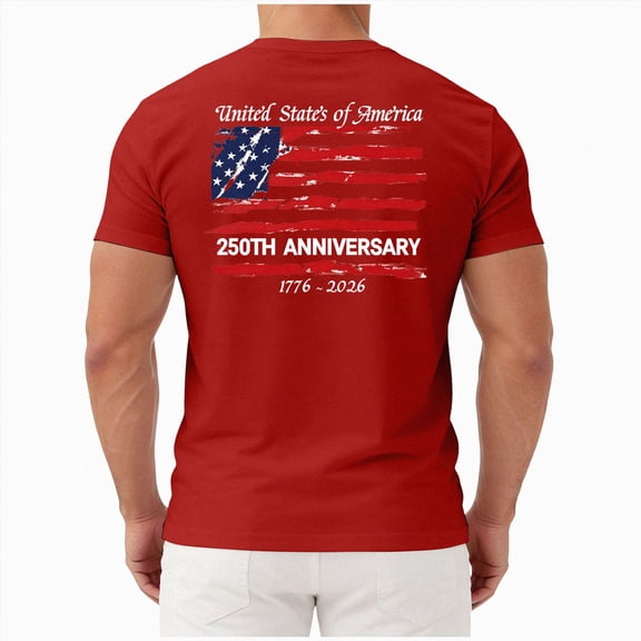 Ramiter Men's 250th America Anniversary Casual Printed T-Shirt American Flag Shirt Men 250 Years of Freedom Shirt(Red,M)
