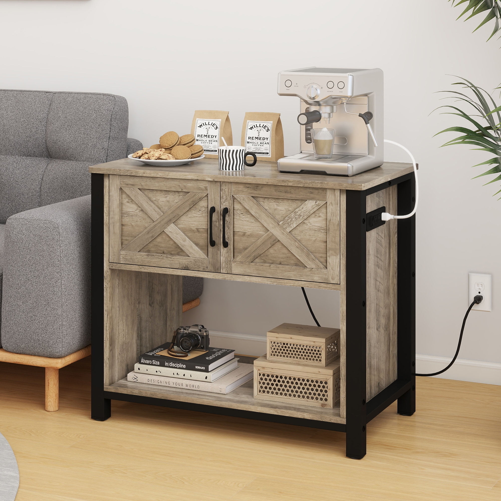 Uforic 40-Inch Farmhouse TV Stand with Power Outlet,Storage Cabinet,TV Cabinet for Living Room - Brown