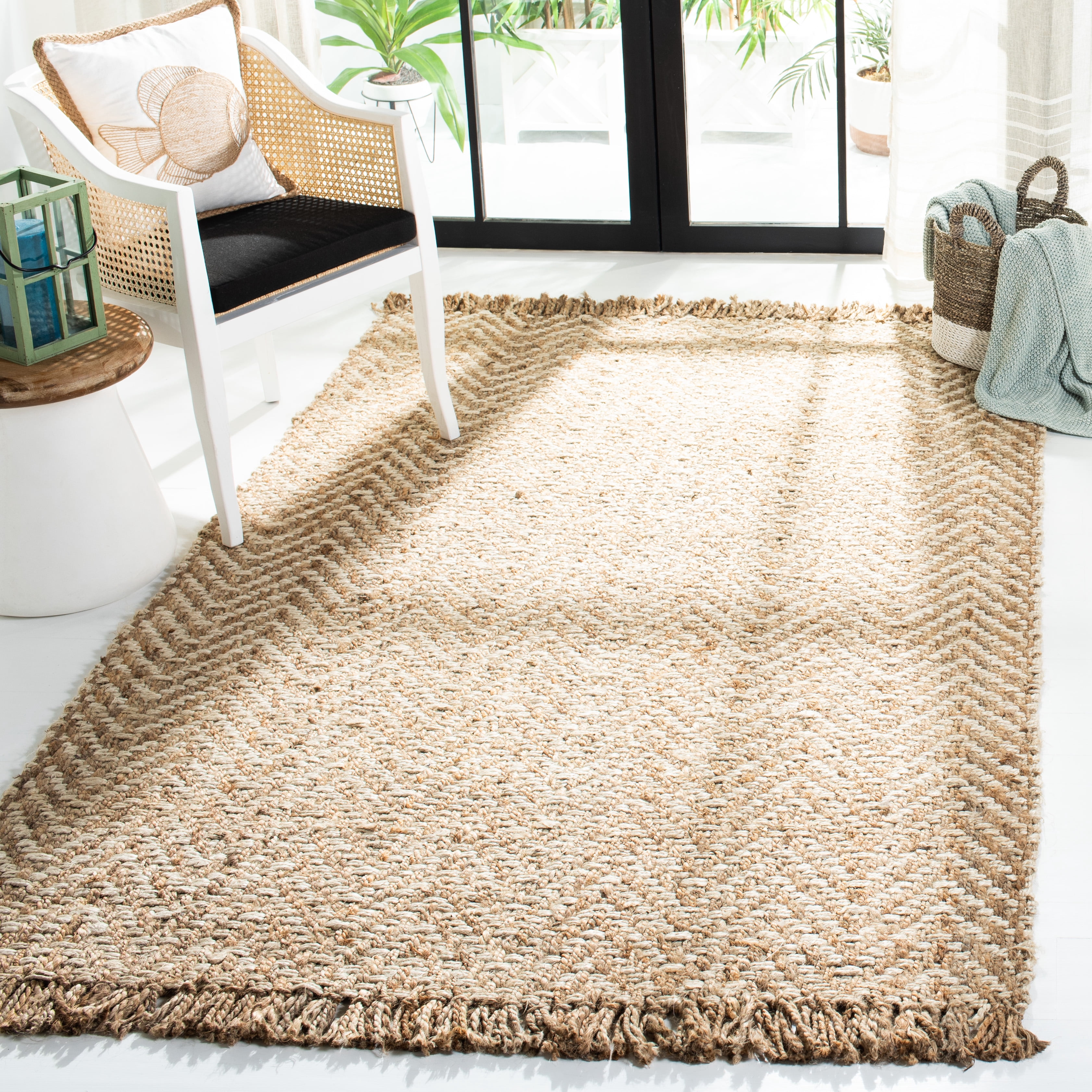 SAFAVIEH Natural Fiber Gillian Striped Area Rug, Bleach/Natural, 3' x 5'