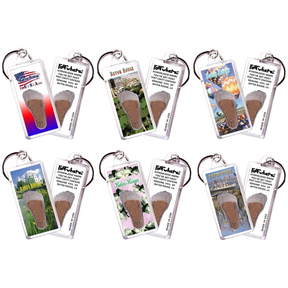 Baton Rouge FootWhere Souvenir Keychains. (BR100 - Assorted) 6 Piece Set