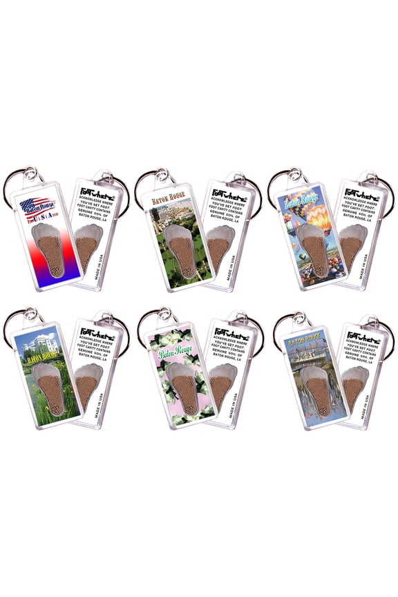 Baton Rouge FootWhere Souvenir Keychains. (BR100 - Assorted) 6 Piece Set