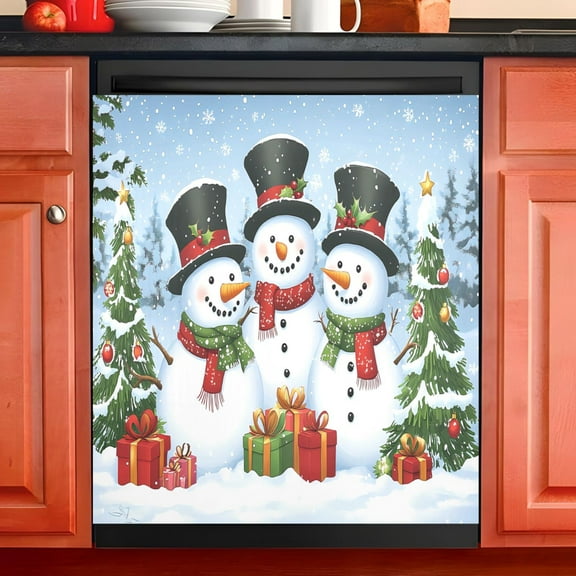 Ryvnso Christmas Snowman Winter Dishwasher Magnetic Refrigerator Magnet Cover Kitchen Home Decorative 23"x26"