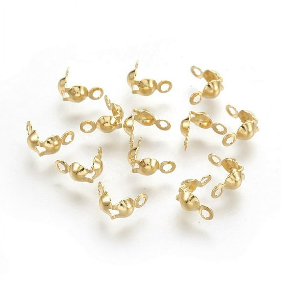 304 Stainless Steel Bead Tips Calotte Ends Clamshell Knot Cover Real 18k Gold Plated 8x4mm Hole: 1.2mm