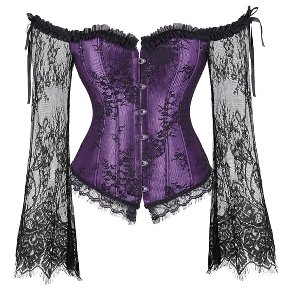Zjloe7sa Shapers Women Fashion Corset Tops Satin Lace Up Retro Court Style Boned Bustier Floral Push Up Bodycon Shaperwear Purple
