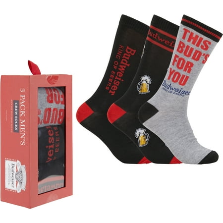 Budweiser This Buds For You - Beer Novelty Fun Crew Socks in Gift Box 3 Pack for Men - One Size Fits All, Multi