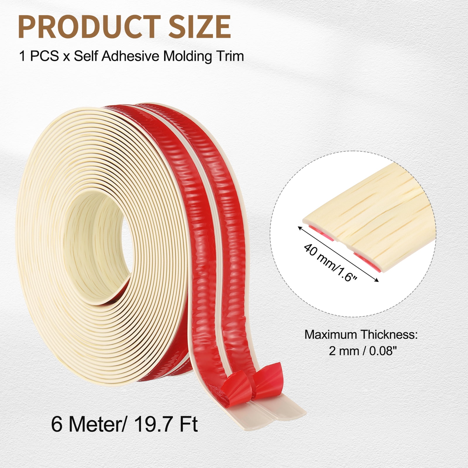 Uxcell Protector 1.6"x19.7 ft Self Adhesive Guard Beige Wood Grain for Wall Table Floor