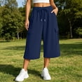 thumbnail image 3 of BUIGTTKLOP Womens Capri Pants Baggy Cargo Wide Leg Cropped Sweatpants Drawstring Casual Jogger with Pockets, 3 of 8