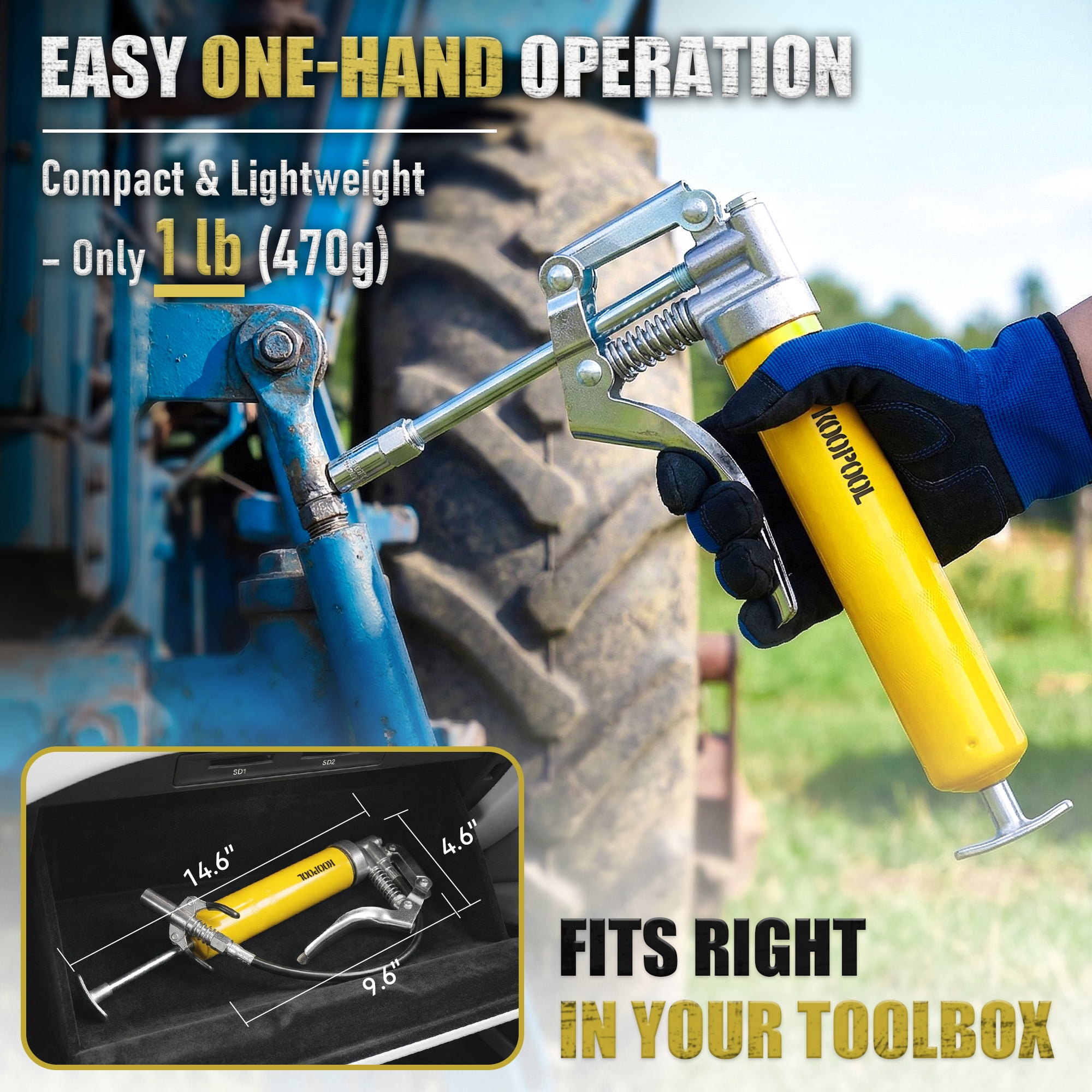 Mini Grease Gun Kit 4500 PSI, 3oz Cartridge, Flex Hose & Needle, Leak-Free Coupler