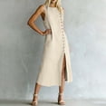 thumbnail image 5 of Odbmxy Summer Women Midi Dress Shift Cotton Linen Button Front Classy Shirt Dress for Women Sleeveless Office, 5 of 6