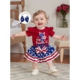 thumbnail image 4 of BemeyourBBs Newborn Baby Girl My First 4th of July Outfit Patriot Independent Day Summer Clothes Letter Print Flying Sleeve Romper Star Bow Tiered Ruffled Shorts Skirt Headband Set, 4 of 9