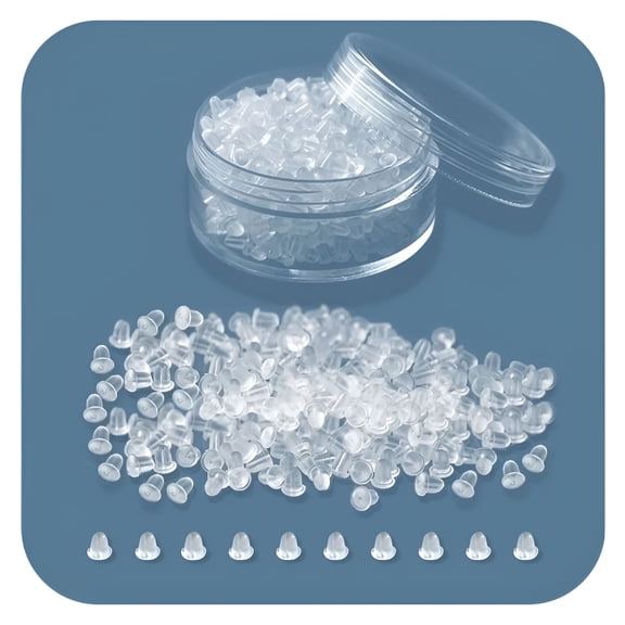 DESIGNICE 100-Pack Clear Silicone Earring Backs for Studs - Hypoallergenic Soft Earring Backings & Secure Plugs | Comfortable Replacement Backings for Pierced Ears (Transparent, Universal Fit)