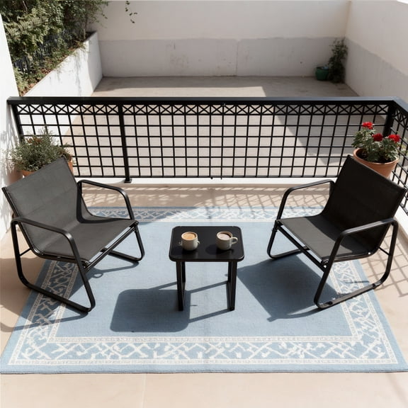 Patio Bistro Set of 3, Wicker Conversation Furniture Set with with Coffee Table and Cushions, Outdoor Rattan Chair and Table Set, Gray