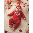 thumbnail image 4 of BemeyourBBs Infant Baby Boy Girl My First Valentines Day Outfit Romper Letters Embroidery Jumpsuit with Hat Cute Newborn Spring Clothes, 4 of 9