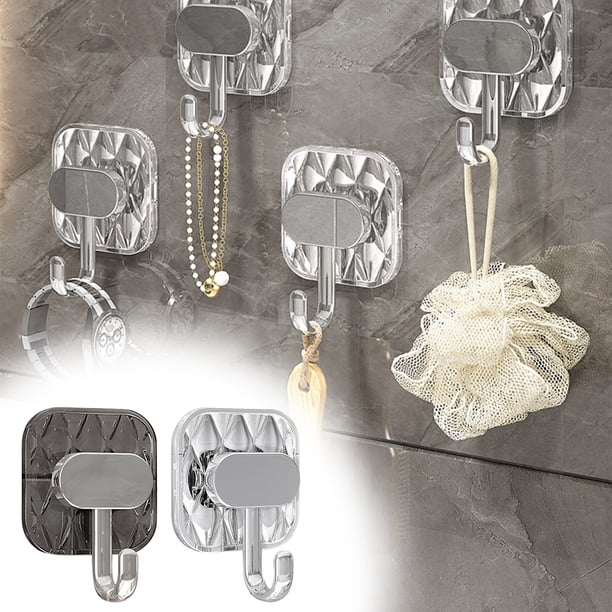 Fiudx Ganchos de Pared Transparentes, Adhesivo Fuerte, Sin Necesidad de Perforar, Resistentes, para Organizar Baños y Cocinas, Fácil Instalación, Paquete de 4, Ahorra Espacio.