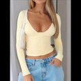 thumbnail image 4 of Tops de Escote en V Profundo para Mujer, Camisetas de Larga A , Camisetas de Punto Ajustadas, Camisetas de Moda de Otoño para Salir, Ropa Amarillo L, 4 of 7