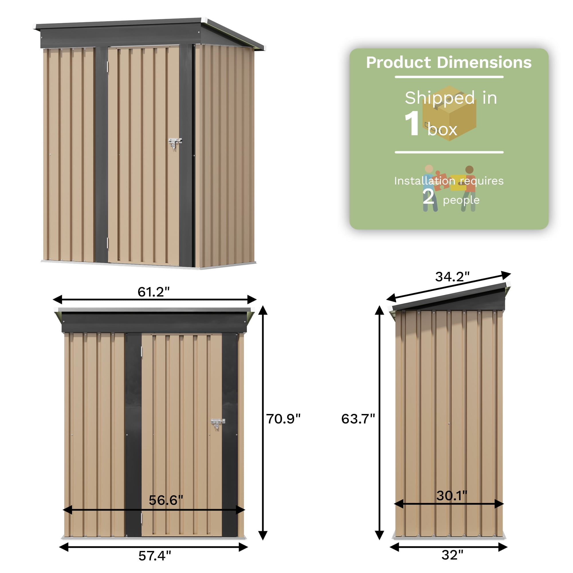 Patiowell 5' x 3' Outdoor Metal Storage Shed with Lockable Door