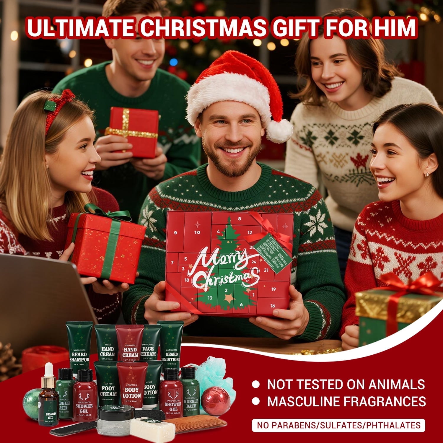 Rinse & Robust Advent Calendar 2025, 24 Pcs Bath and Body Valentines Day Gift Sets for Men Grooming