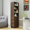 thumbnail image 2 of Yardi Yarda 70.87" H Display Storage Cabinet, 4-Tier Shelf, 3 Side Drawers, Modern Wooden Tall Bookshelf Bookcase, Brown, 2 of 14
