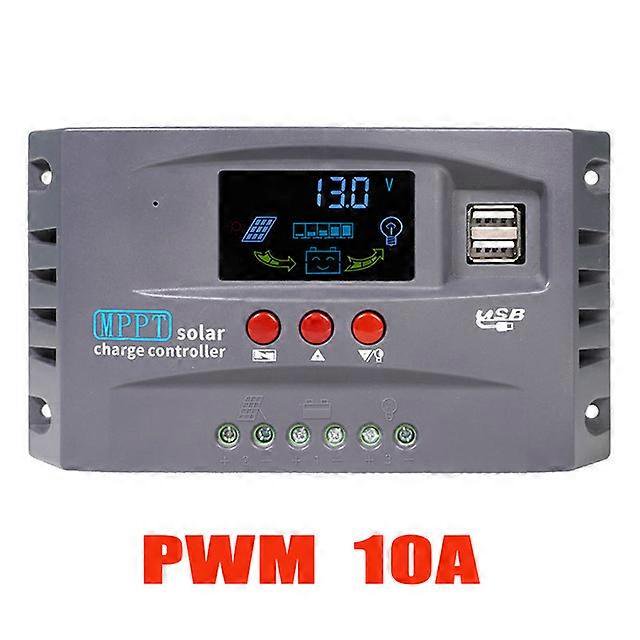Controlador de carga solar MPPT 12 V 24 V automático 30 A 20 A 10 A con pantalla LCD USB doble para batería de litio AGM de gel sellada de plomo-ácido, MPPT 10 A 12 V 24 V automático, gris