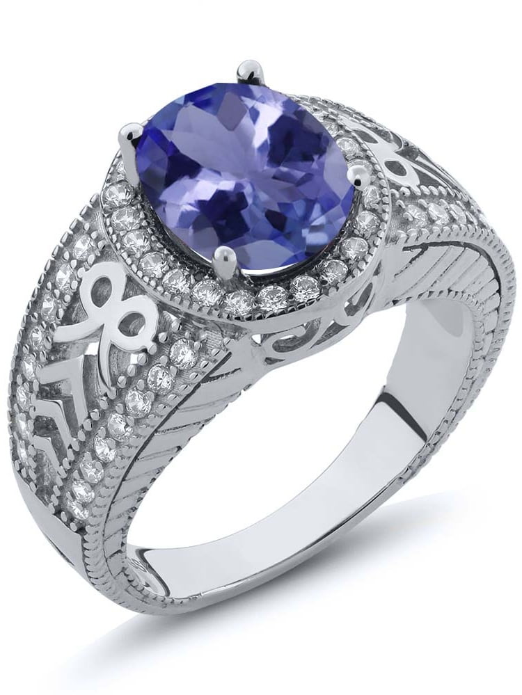 3.22 Ct Oval Blue Tanzanite AAA 925 Sterling Silver Ring by