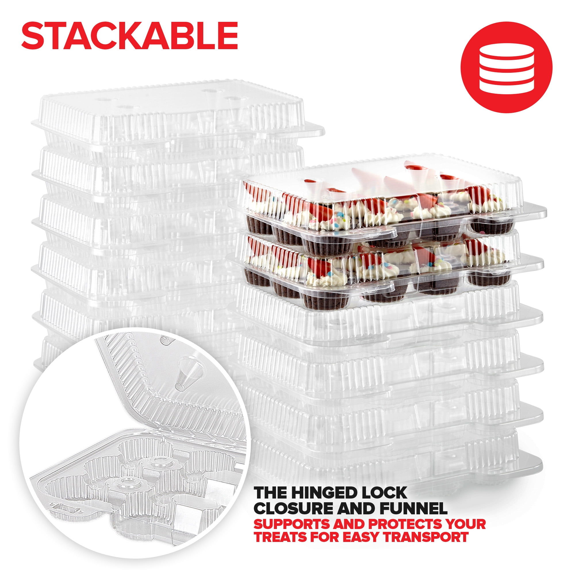 Stock Your Home Mini Disposable Plastic Cupcake Containers (20 Pack) 12 - Count Tray Compartment, Small or Mini Cupcakes Box/ Holder / Carrier with Clear Connected Dome Lid, BPA Free