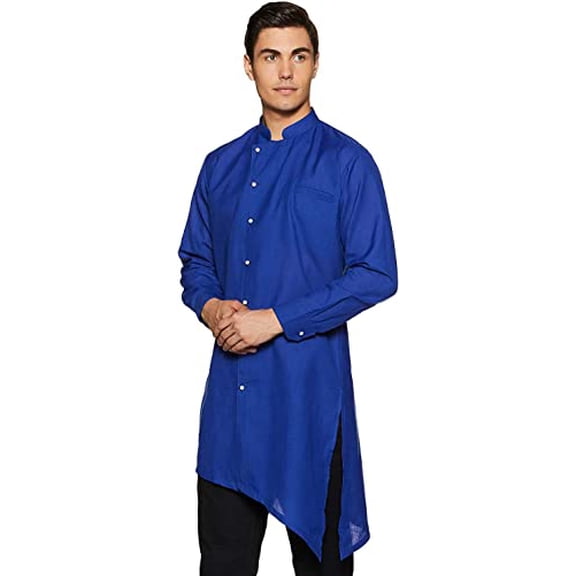 Royal Kurta Mens Cotton Angarakha Kurta Blue