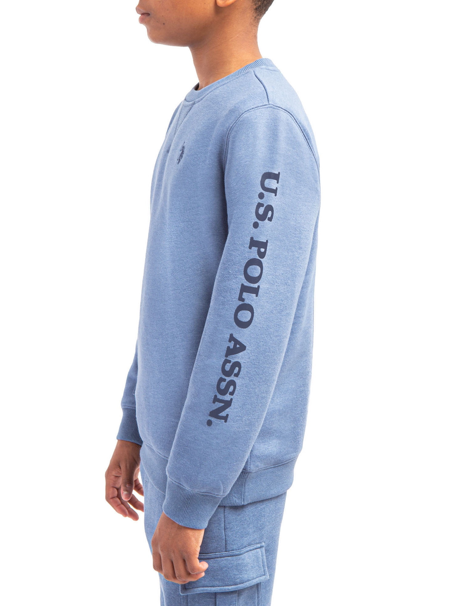 U.S. Polo Assn. Boys Print Sleeve Fleece Crewneck Sweatshirt, Sizes 4-18