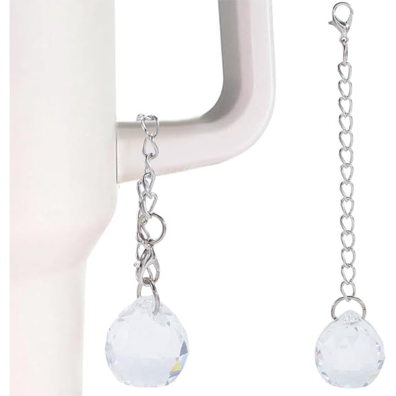 2Pcs Water Cup Charms Water Bottle Chain Charm Sparkly Resin Ball Charms Cup Name Charms Personalized Handle Charm Cup Charm Accessories for Cups Keychain Tumblers Handle Decoration Clear