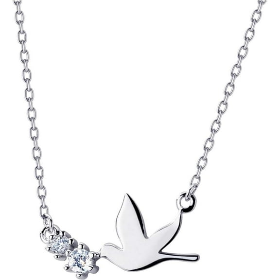 Cute Dove Bird Crystal Pendant Necklace Sterling Silver for Women Small Hammingbird Swallow Charm Chain Choker Necklaces Adjustable Hypoallergenic Delicate Jewelry Gift for Mom Daughter Friend