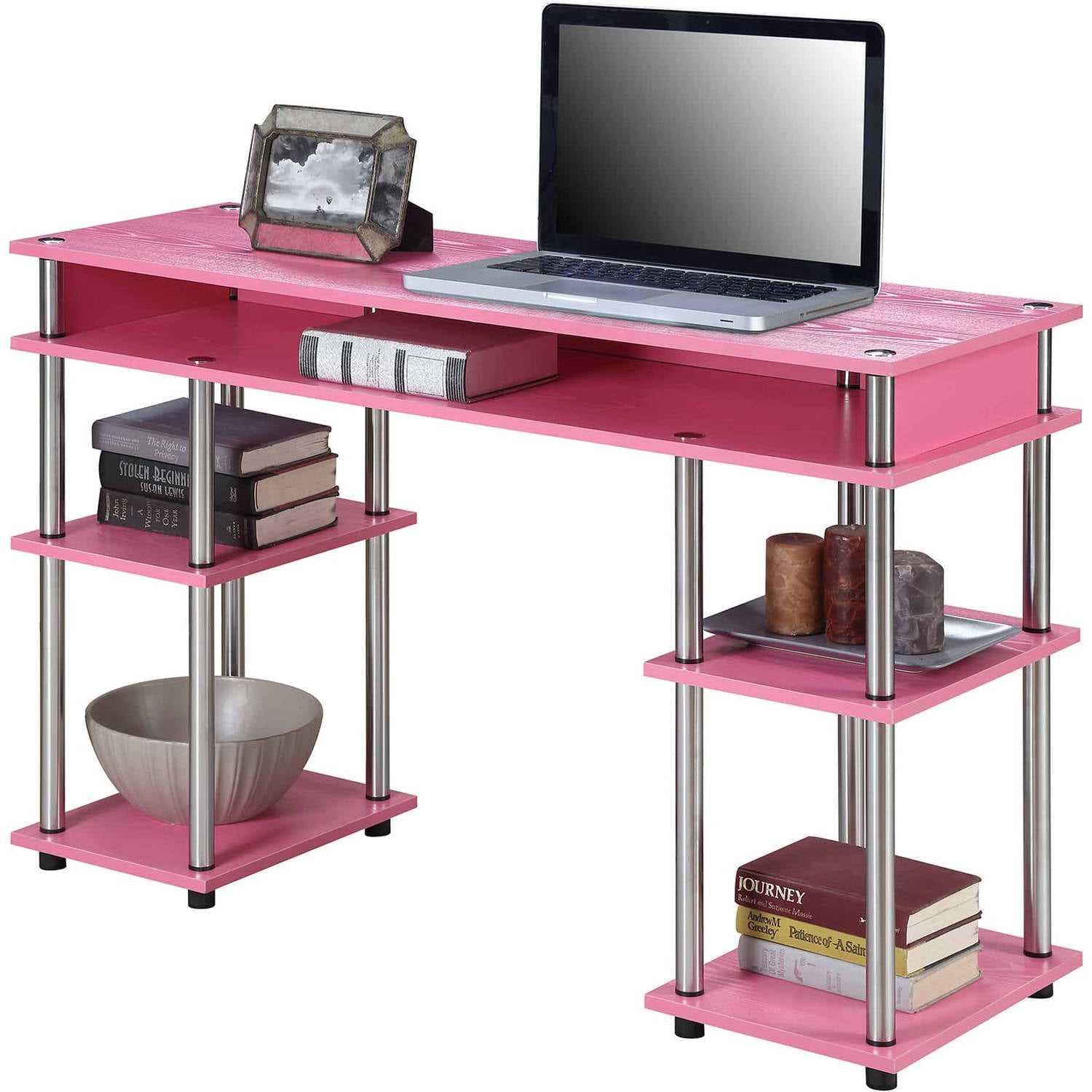 Simple modern folding pink standing study leisure desk portable home  wrought iron dormitory study small computer desk mesas