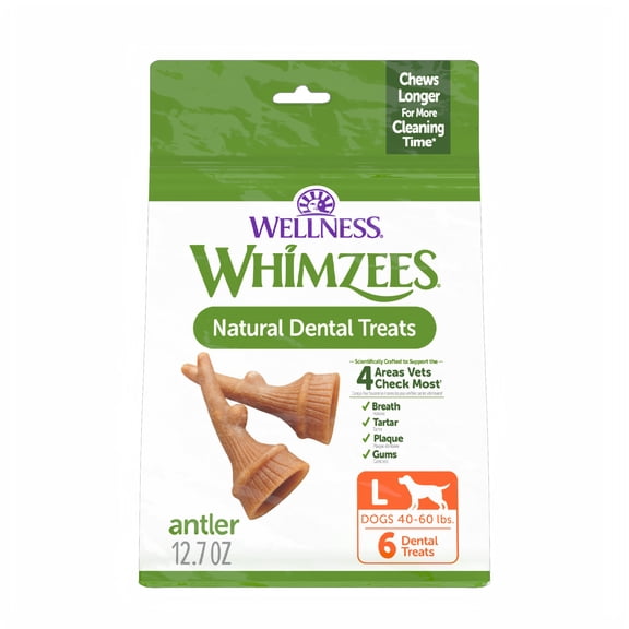 Wellness WHIMZEES Antler Occupy Natural Dog Dental Treat, Chews, Freshens Breath, Large Size, 12.7 oz Bag, 6 Count