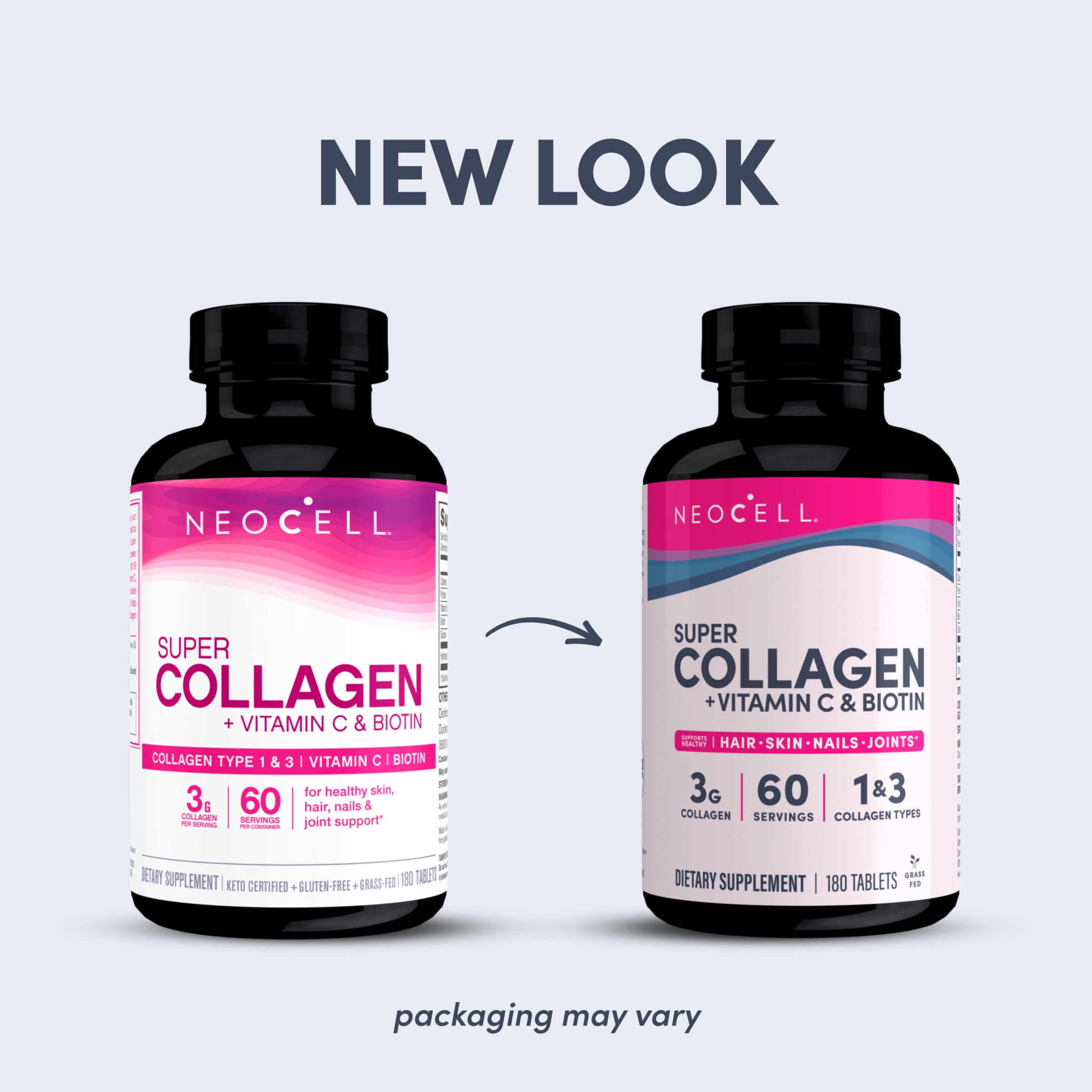 Grass fed Collagen with Vitamin C and Biotin | 180 Tablets | Skin, Hair and Nails Supplement | by NeoCell