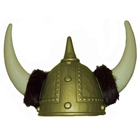 Gold Viking Warrior Helmet with Horns and Fur