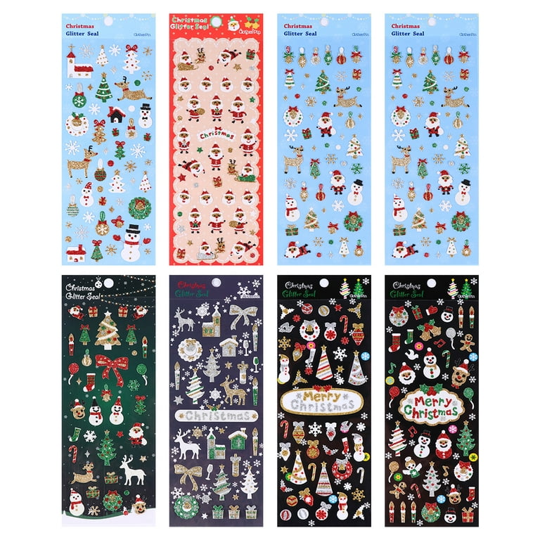 8pcs Christmas Kids Shiny Stickers Adhesive Glitter Stickers (Random Style), Size: 19x7cm