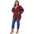 thumbnail image 3 of DARING DIVA Women's Plus V Neck Button Down Sweater Oversized Jacket 1X Burgundy, 3 of 7